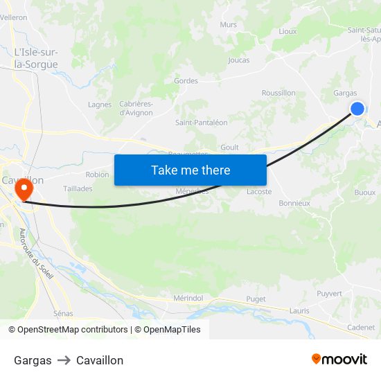 Gargas to Cavaillon map