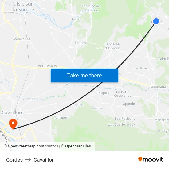 Gordes to Cavaillon map