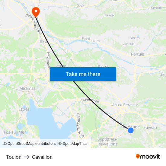 Toulon to Cavaillon map