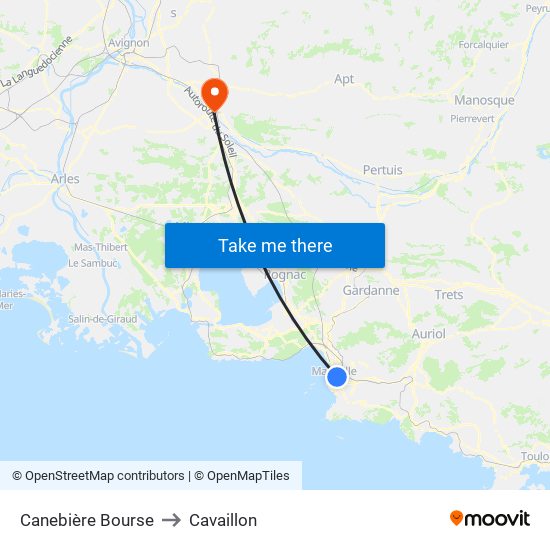 Canebière Bourse to Cavaillon map