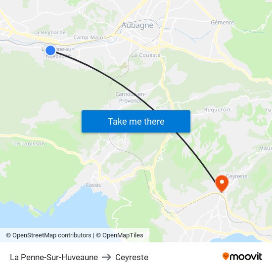La Penne-Sur-Huveaune to Ceyreste map