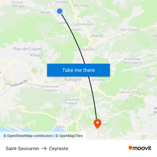 Saint-Savournin to Ceyreste map