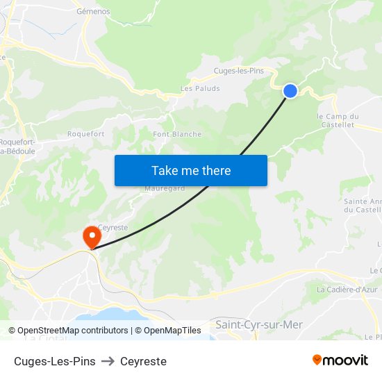 Cuges-Les-Pins to Ceyreste map