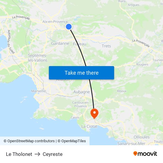 Le Tholonet to Ceyreste map