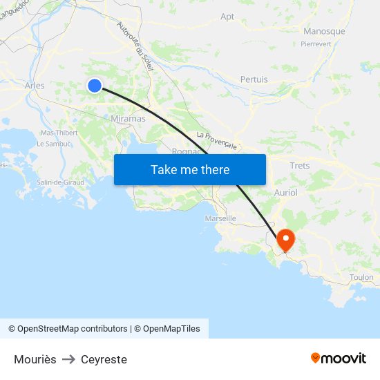 Mouriès to Ceyreste map