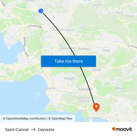 Saint-Cannat to Ceyreste map