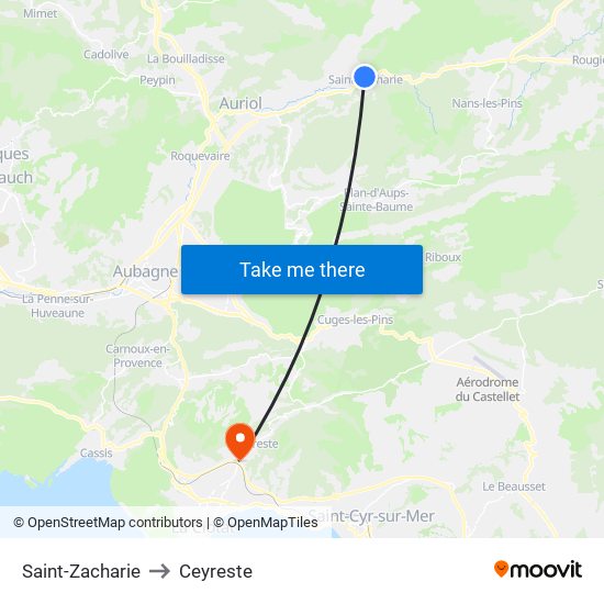 Saint-Zacharie to Ceyreste map