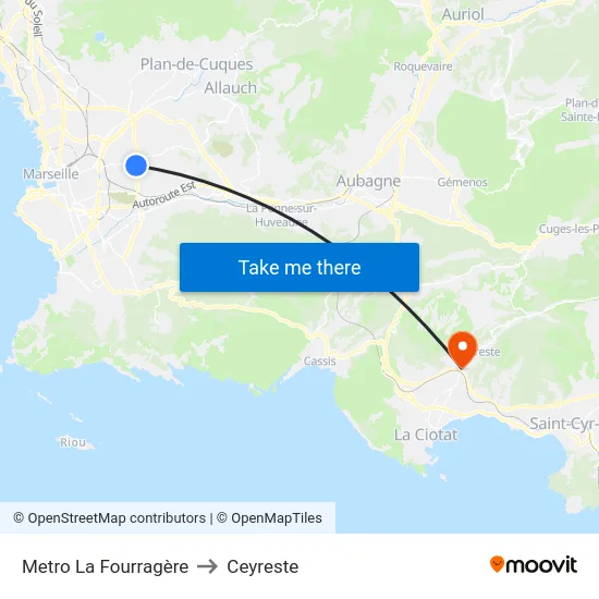 Métro La Fourragère to Ceyreste map