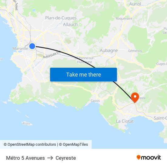 Métro 5 Avenues to Ceyreste map