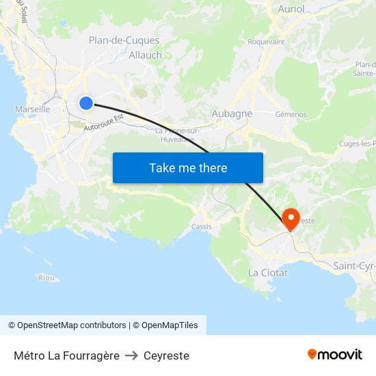 Métro La Fourragère to Ceyreste map