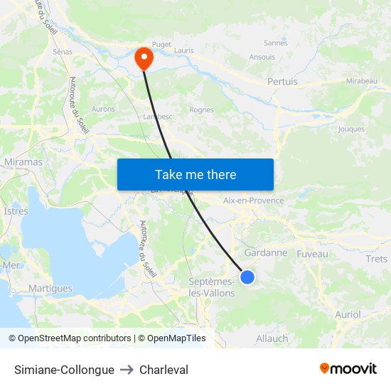 Simiane-Collongue to Charleval map