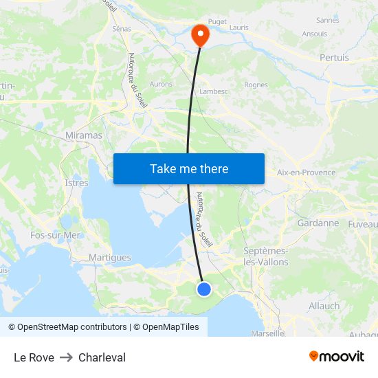 Le Rove to Charleval map