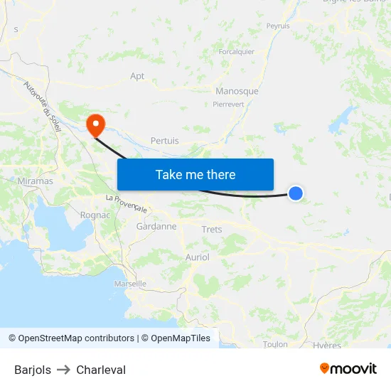 Barjols to Charleval map