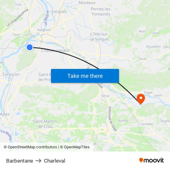 Barbentane to Charleval map