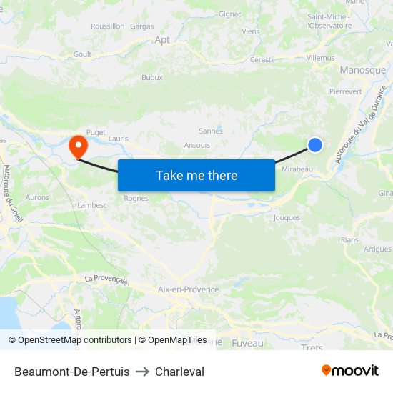 Beaumont-De-Pertuis to Charleval map