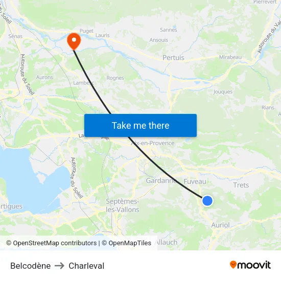 Belcodène to Charleval map