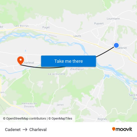 Cadenet to Charleval map