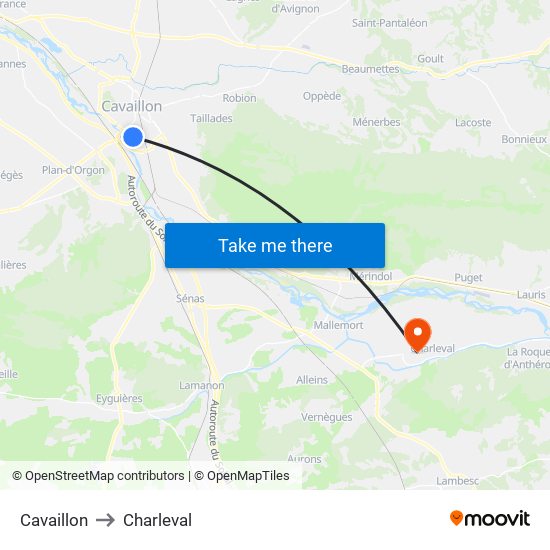 Cavaillon to Charleval map