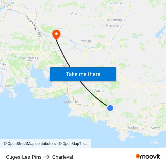 Cuges-Les-Pins to Charleval map
