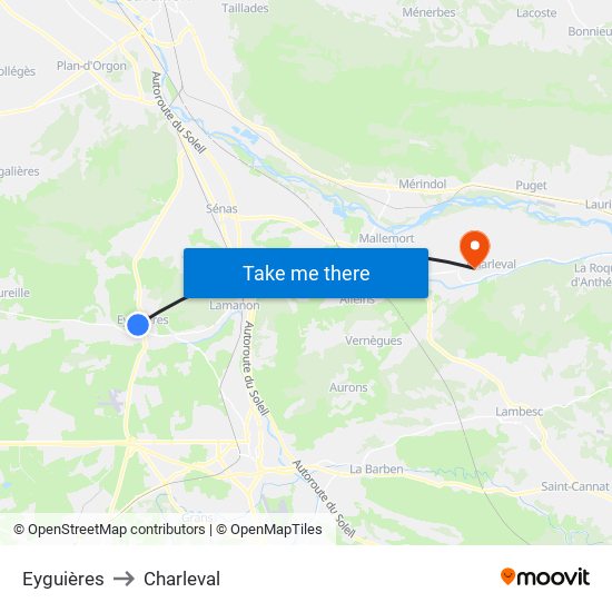 Eyguières to Charleval map