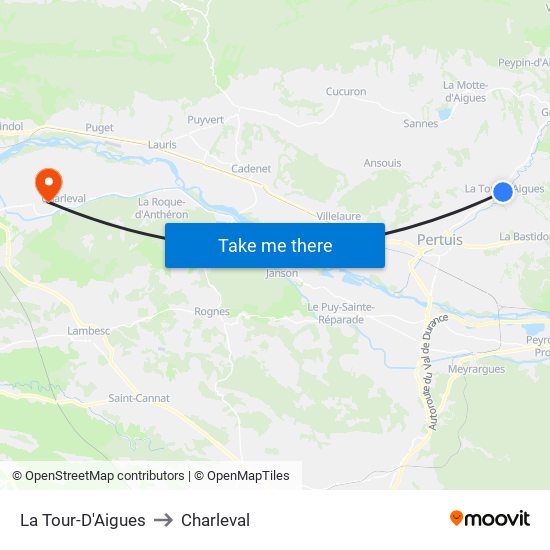 La Tour-D'Aigues to Charleval map