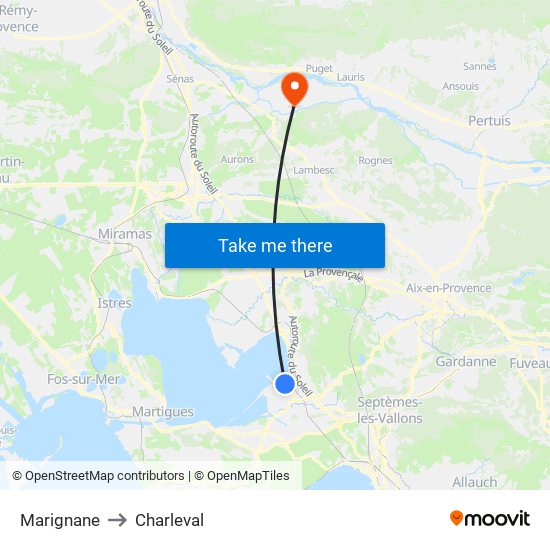 Marignane to Charleval map