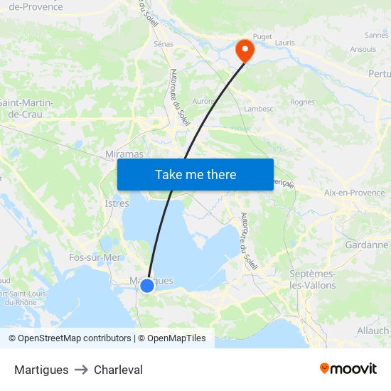 Martigues to Charleval map
