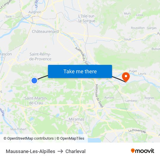 Maussane-Les-Alpilles to Charleval map