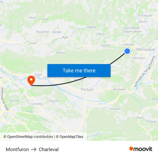 Montfuron to Charleval map