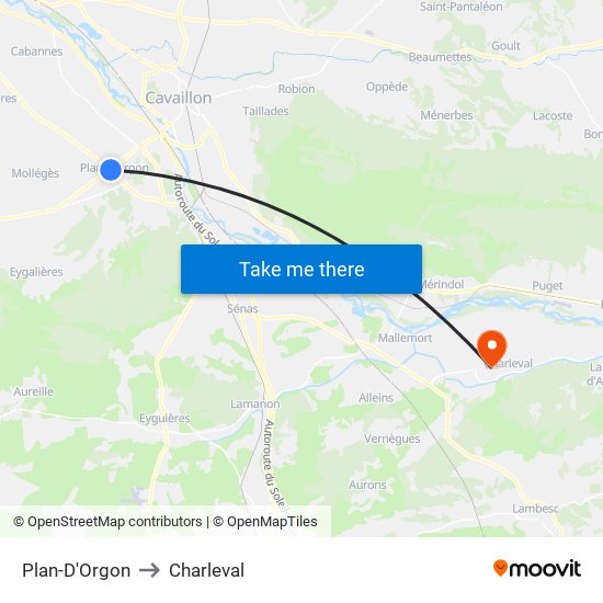 Plan-D'Orgon to Charleval map