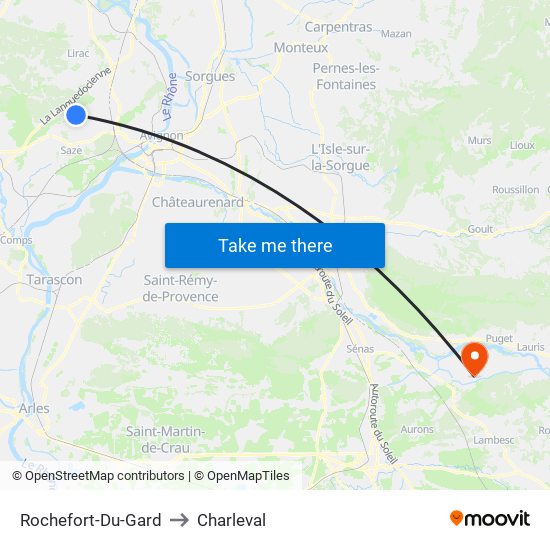 Rochefort-Du-Gard to Charleval map