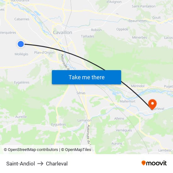 Saint-Andiol to Charleval map
