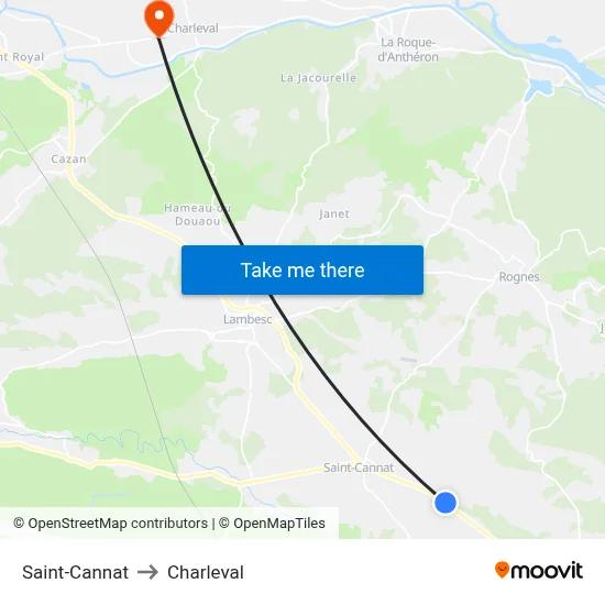 Saint-Cannat to Charleval map
