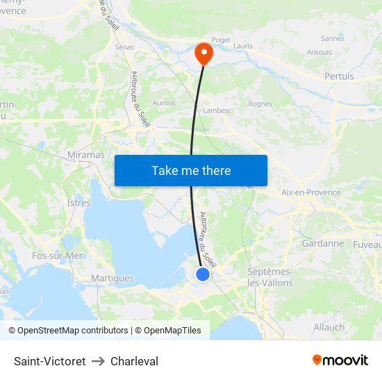 Saint-Victoret to Charleval map