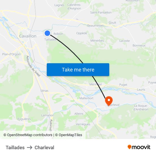 Taillades to Charleval map