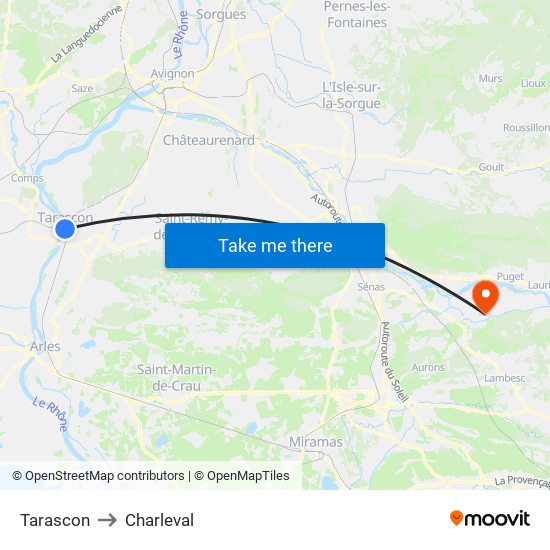 Tarascon to Charleval map