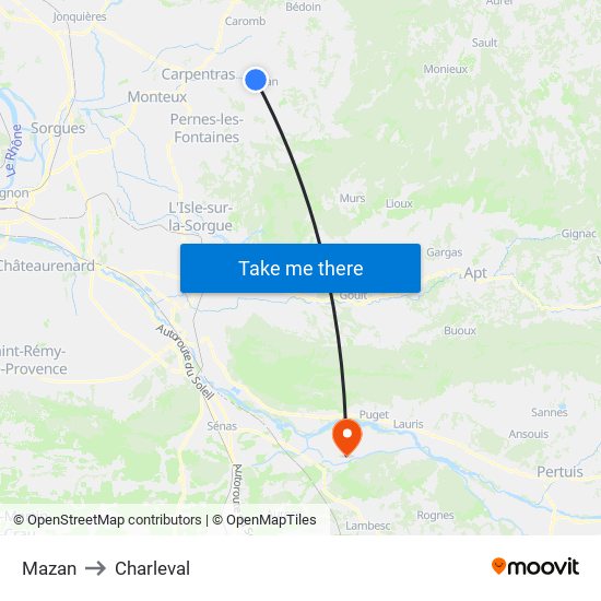 Mazan to Charleval map