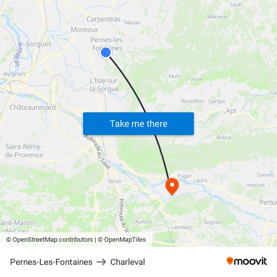 Pernes-Les-Fontaines to Charleval map