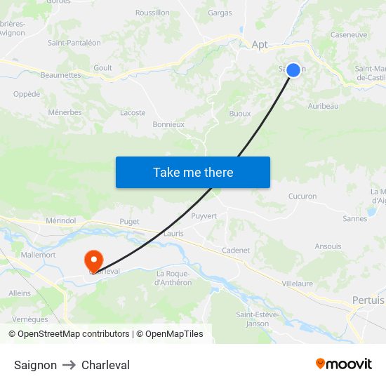 Saignon to Charleval map
