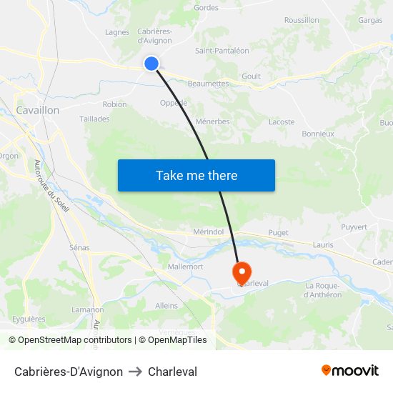 Cabrières-D'Avignon to Charleval map