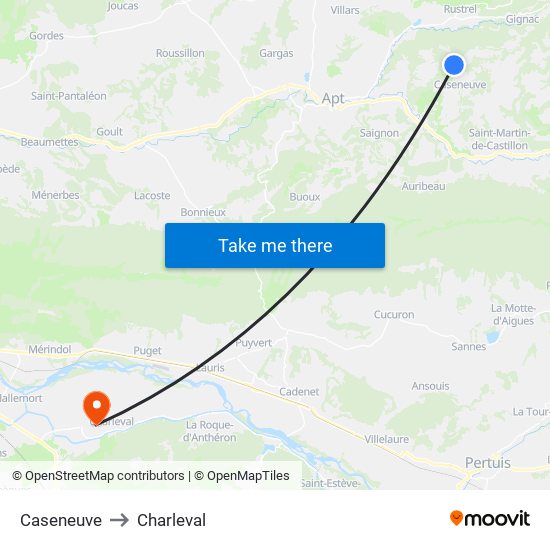 Caseneuve to Charleval map