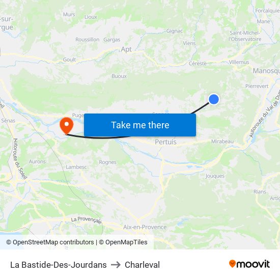 La Bastide-Des-Jourdans to Charleval map