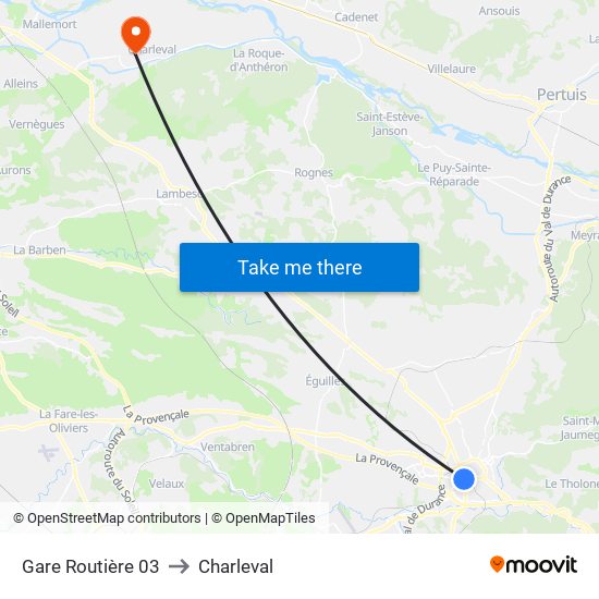 Gare Routière 03 to Charleval map