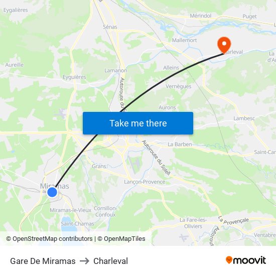 Gare De Miramas to Charleval map