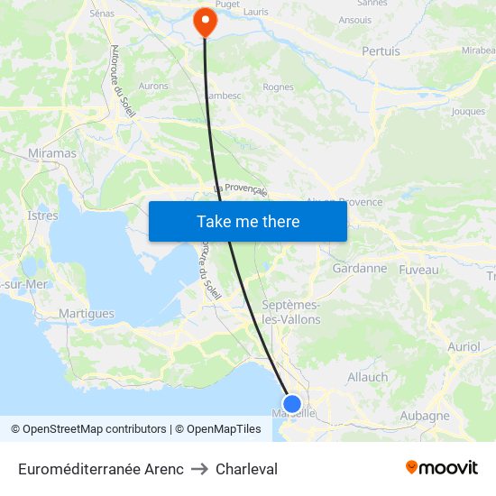 Euroméditerranée Arenc to Charleval map