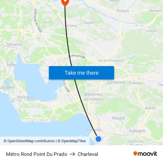 Métro Rond Point Du Prado to Charleval map