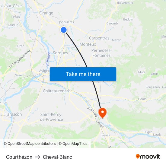 Courthézon to Cheval-Blanc map