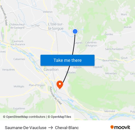 Saumane-De-Vaucluse to Cheval-Blanc map