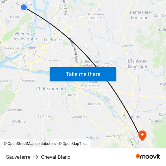 Sauveterre to Cheval-Blanc map