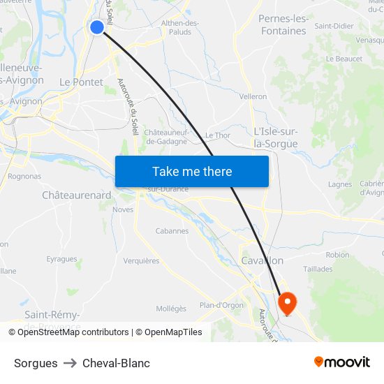 Sorgues to Cheval-Blanc map
